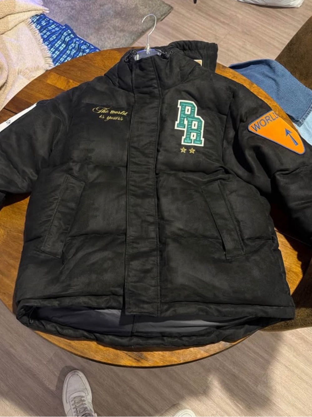 PUMA X RHUIGI FAUX LEATHER DOWN JACKET BLACK